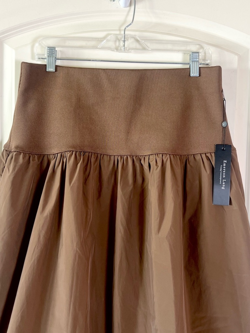 Emerson Lang Elegant Chic Brown Balloon Midi Bubble Skirt Size XL NWT - Picture 3 of 10